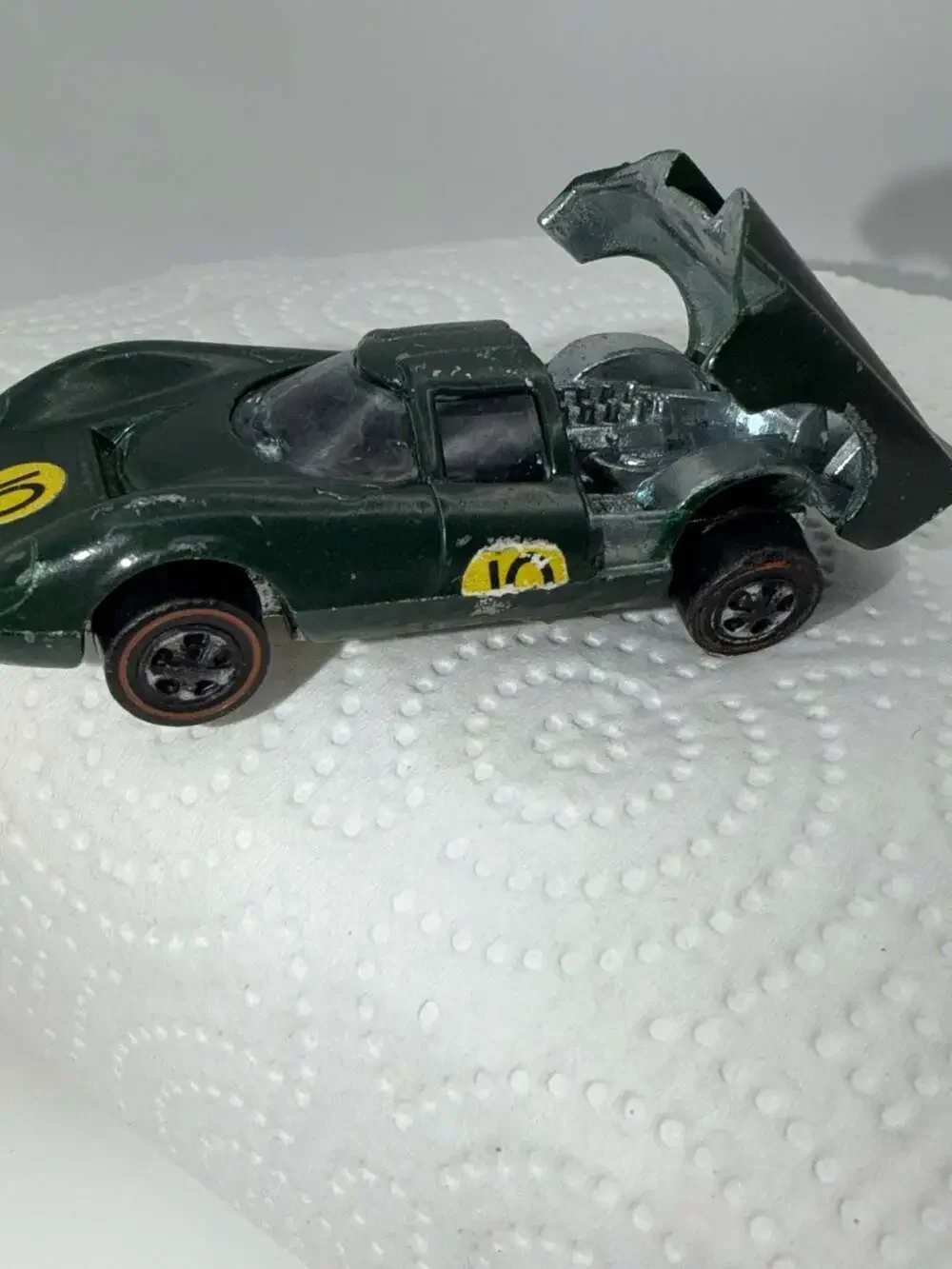 Vintage 1968 Hot Wheels Redline Lola GT-70 Dark Green Enamel Open-Engine Diecast